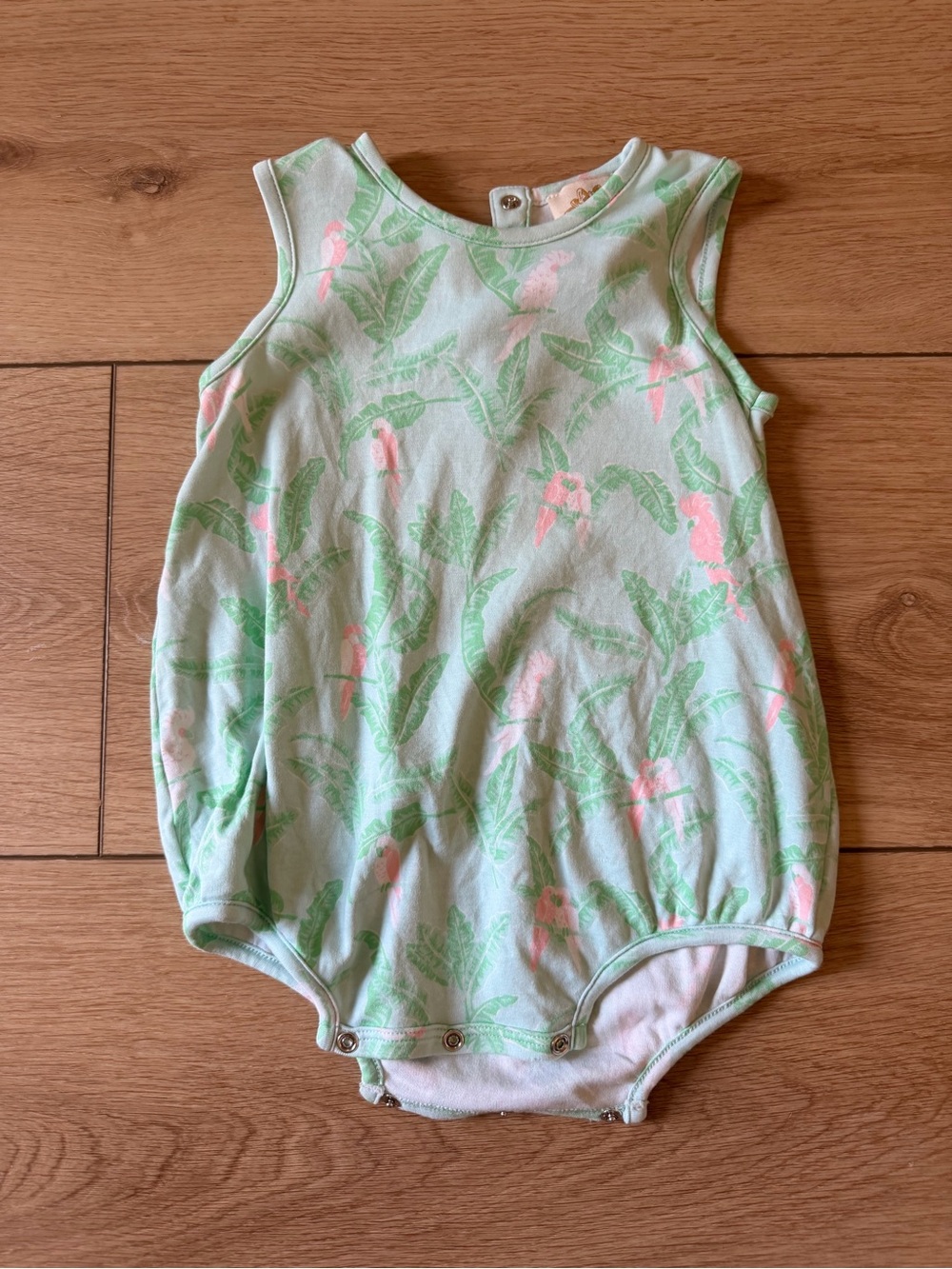 The Beaufort Bonnet Company Pale Green & Pink Tropical Sleeveless Baby One-Piece
